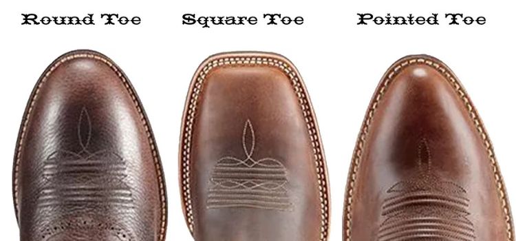 Three different options for custom cowboy boot toe shapes.