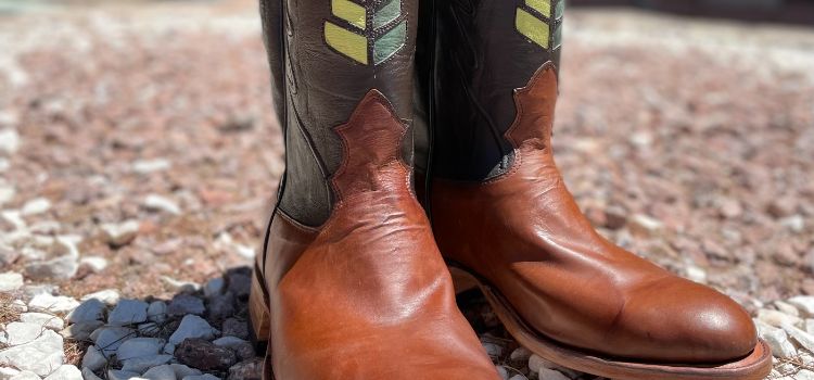 A pair of durable custom-made cowboy boots.